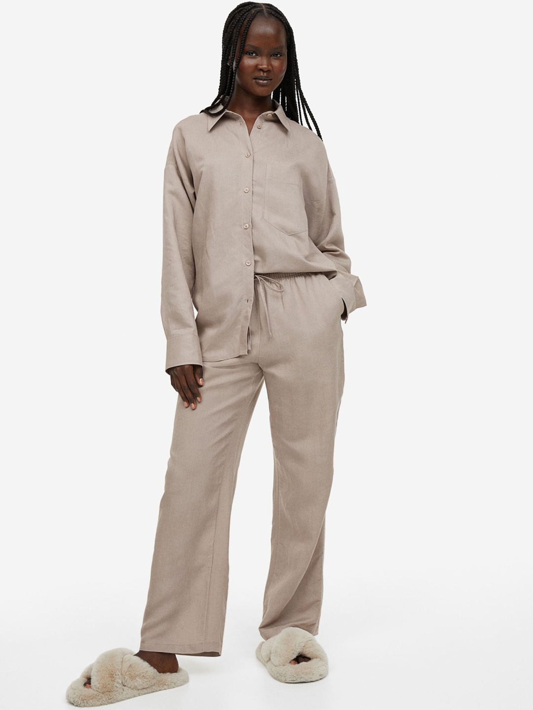 

H&M Women Linen-Blend Trousers, Beige