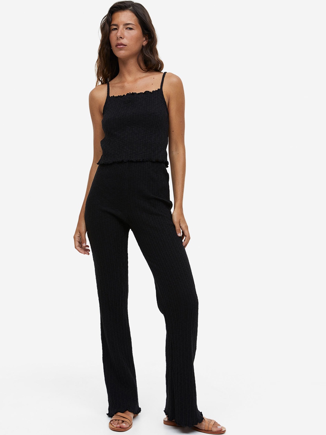 

H&M Women Ribbed Jersey Trousers, Black