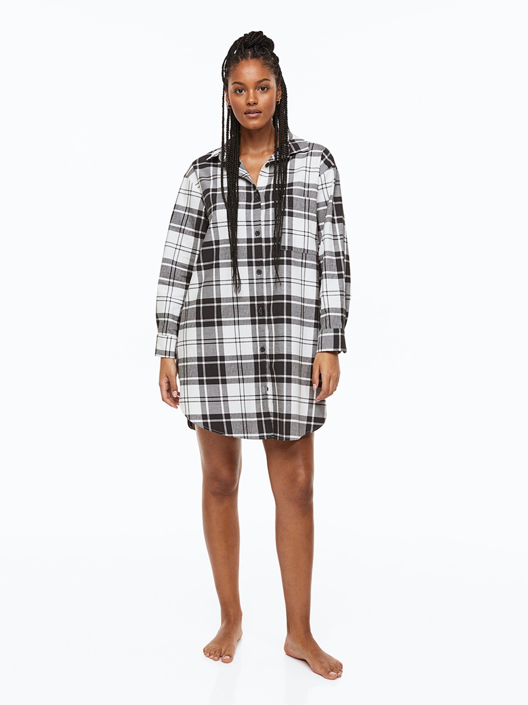 

H&M Women Flannel Nightshirt, Grey