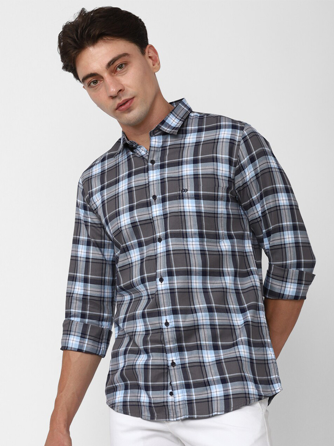 

Peter England Casuals Slim Fit Tartan Checks Pure Cotton Casual Shirt, Grey