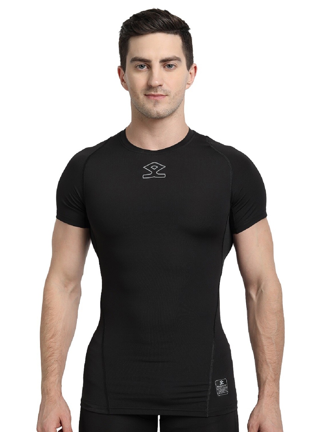 

Shrey Men Intense Compression Short Sleeves Round Neck Sports Thermal Tops, Black