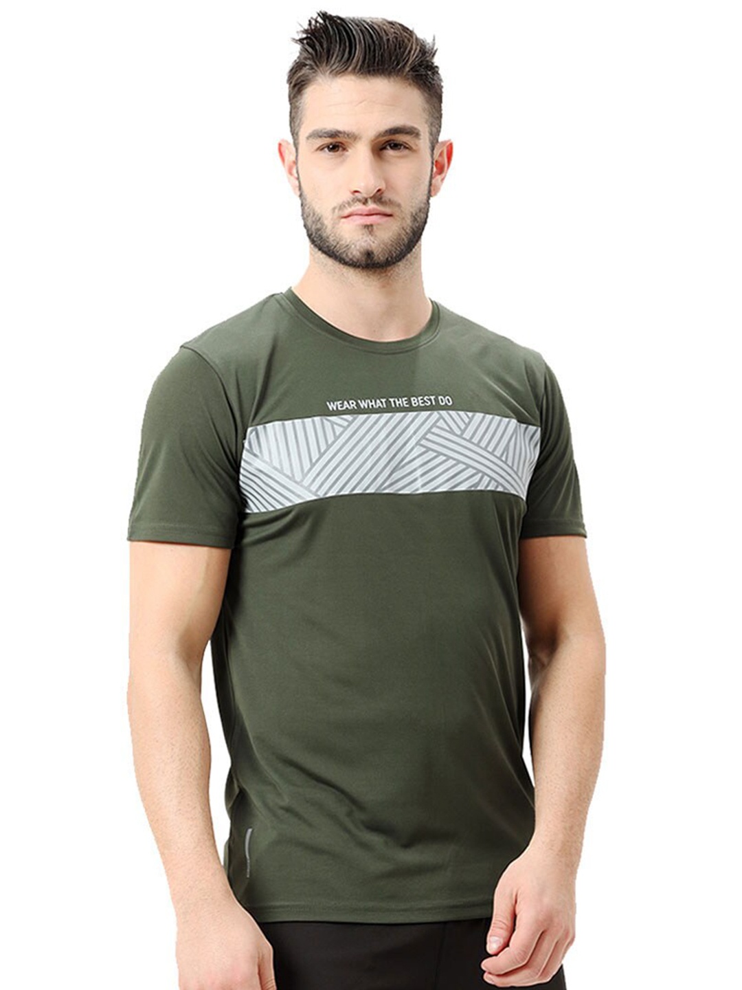 

Shrey Printed Round Neck T-shirt, Olive