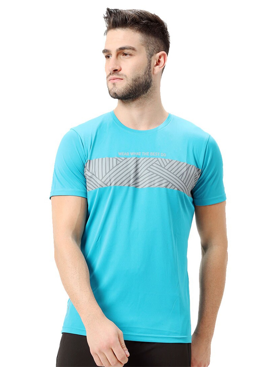 

Shrey Men Geometric Printed T-shirt, Turquoise blue