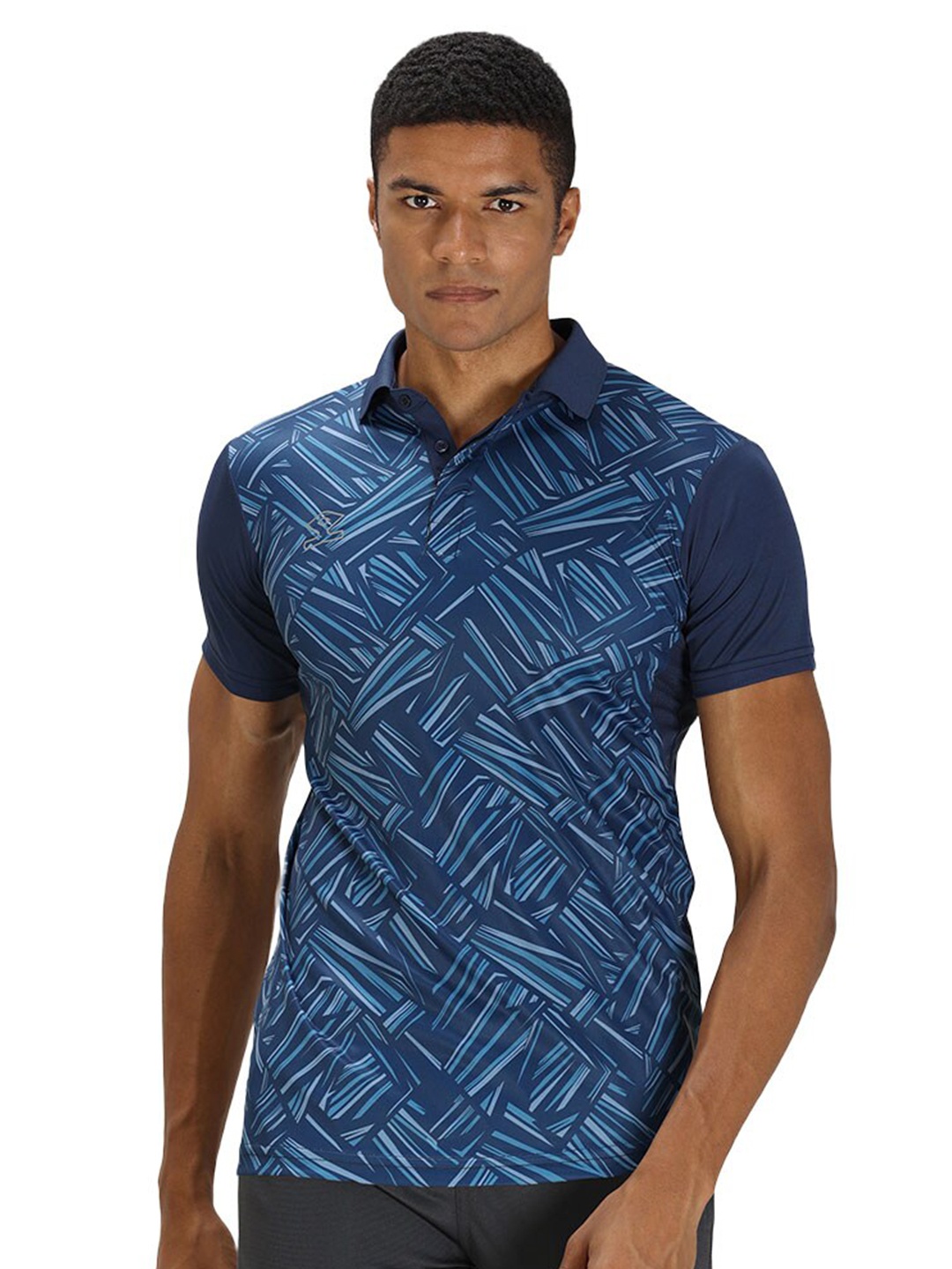 

Shrey Printed Polo Collar T-shirt, Navy blue