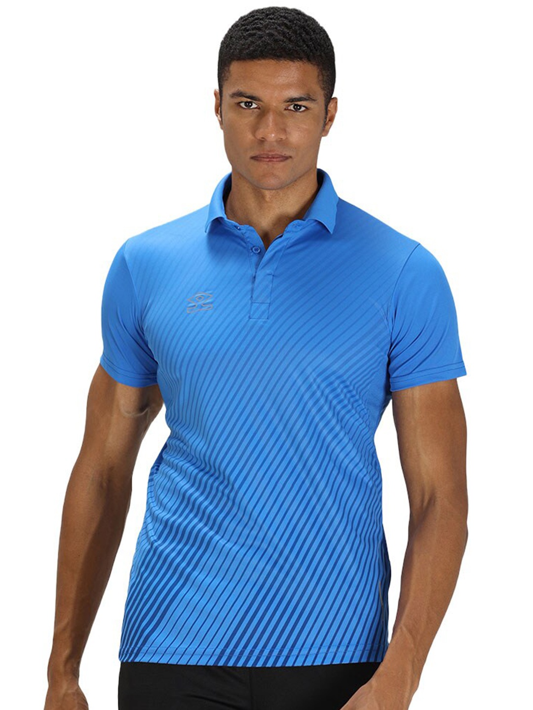 

Shrey Striped Polo Collar T-shirt, Blue