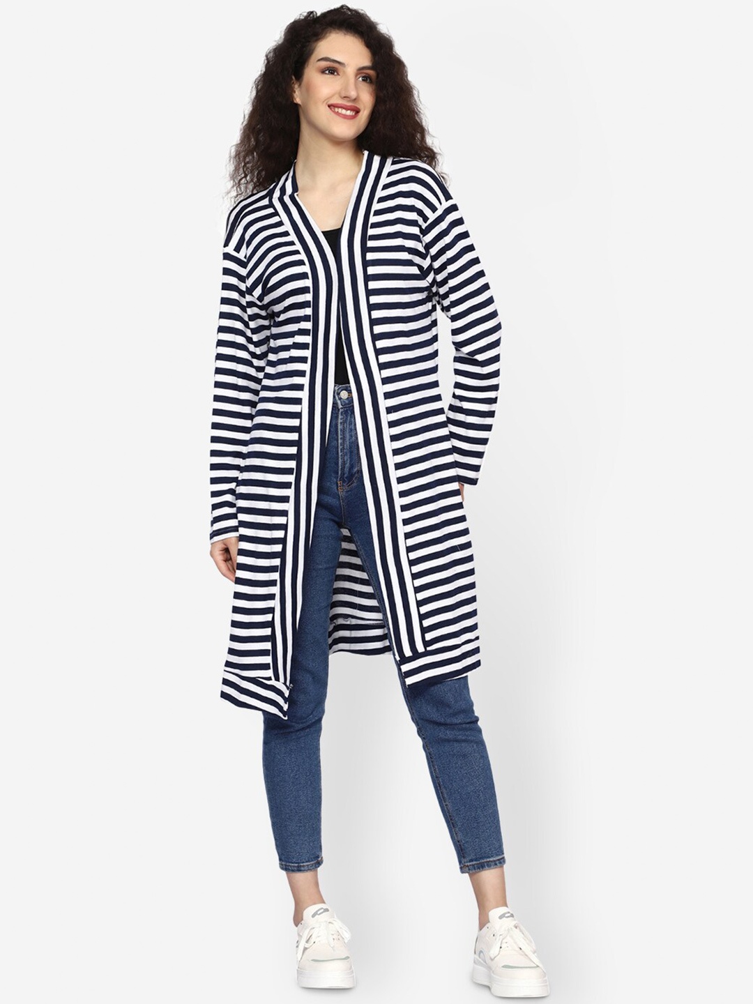 

TEEMOODS Women Striped Cotton Shrug, Navy blue