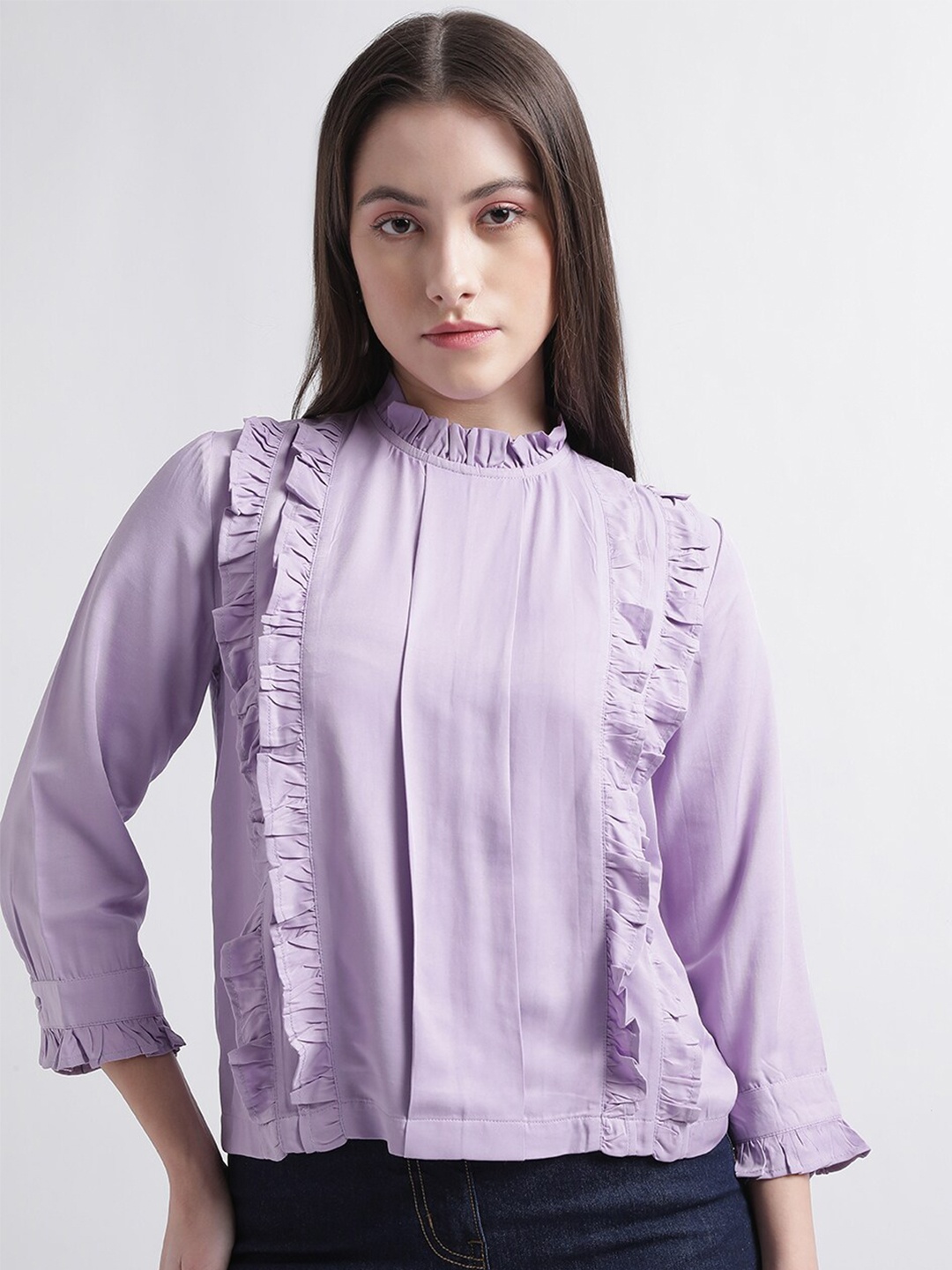

CENTRESTAGE High Neck Ruffled Top, Lavender