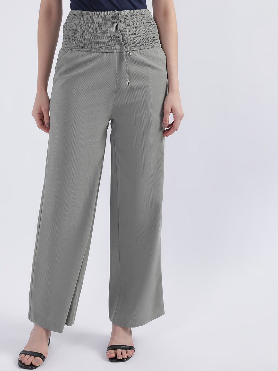 

CENTRESTAGE Women Flared High-Rise Parallel Trousers, Sea green