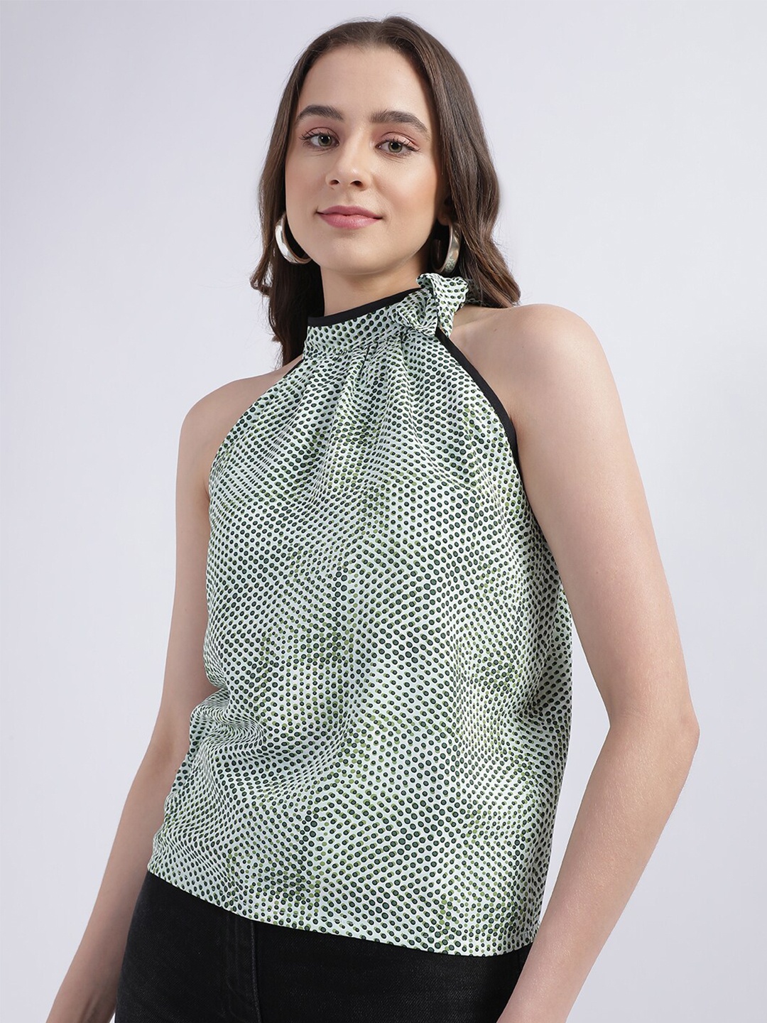 

CENTRESTAGE High Neck Geometric Printed Top, Green