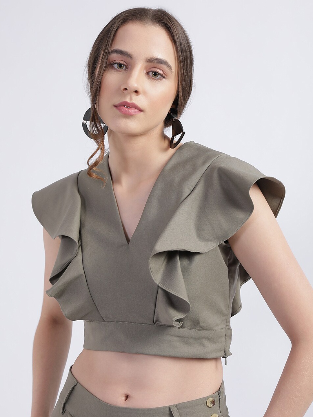 

CENTRESTAGE Flutter Sleeve Crop Top, Green