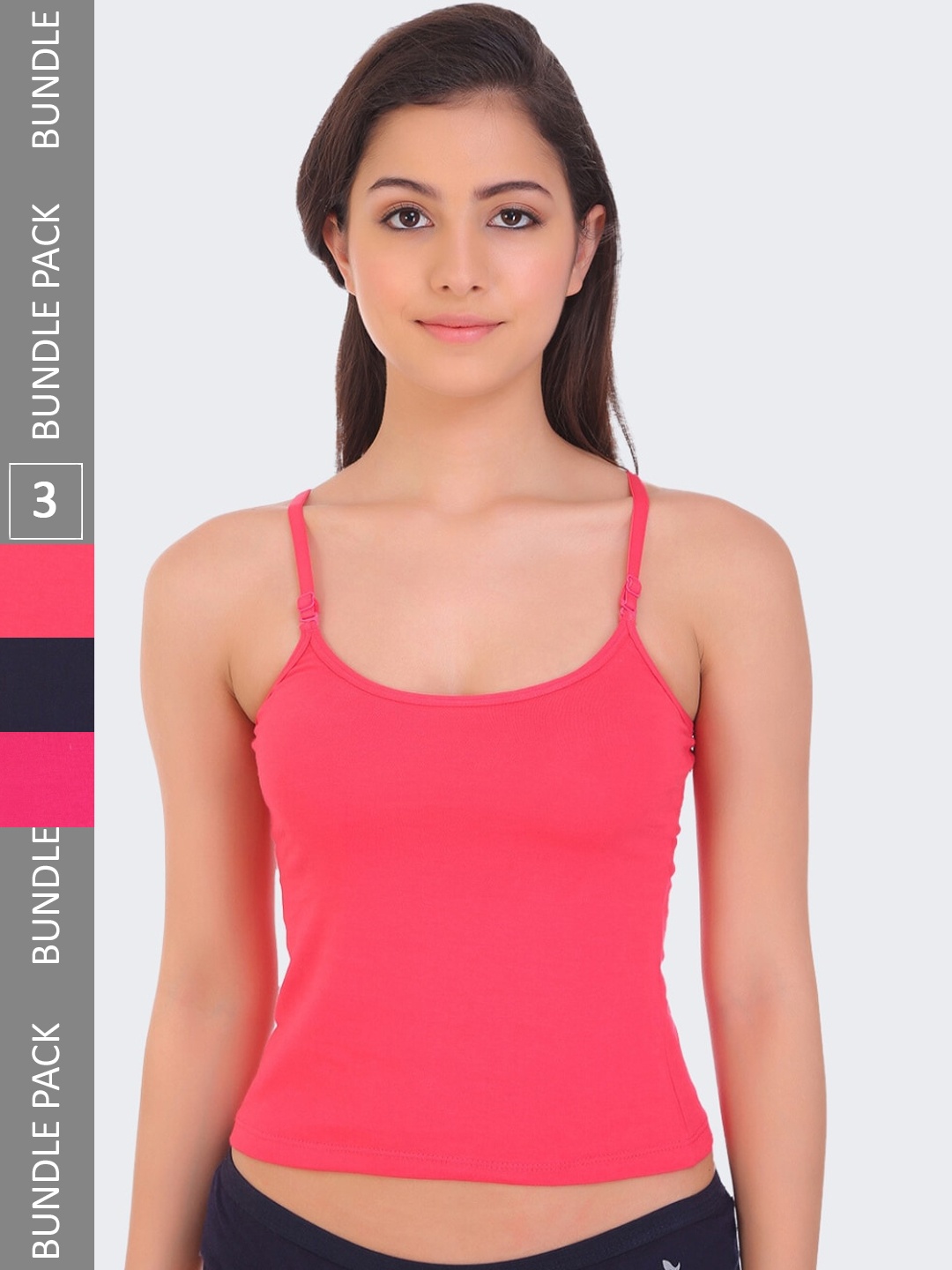 

POOJA RAGENEE Pack Of 3 Cotton Adjustable Non-Padded Camisoles, Navy blue