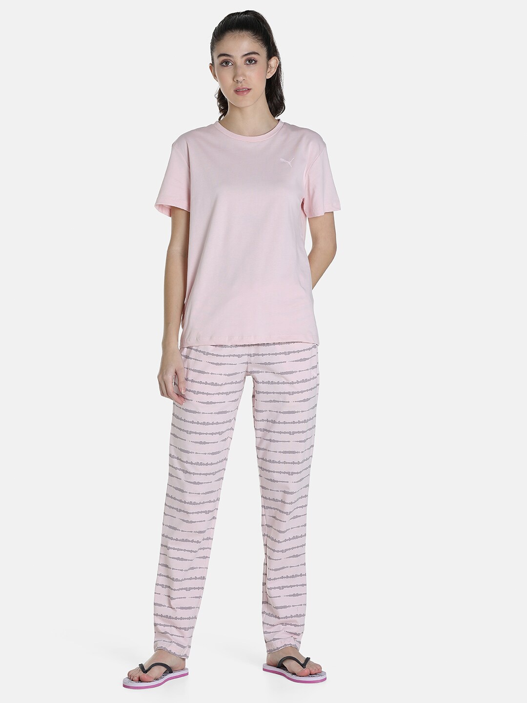 

Puma Striped Short Sleeves T-Shirt & Pants, Pink