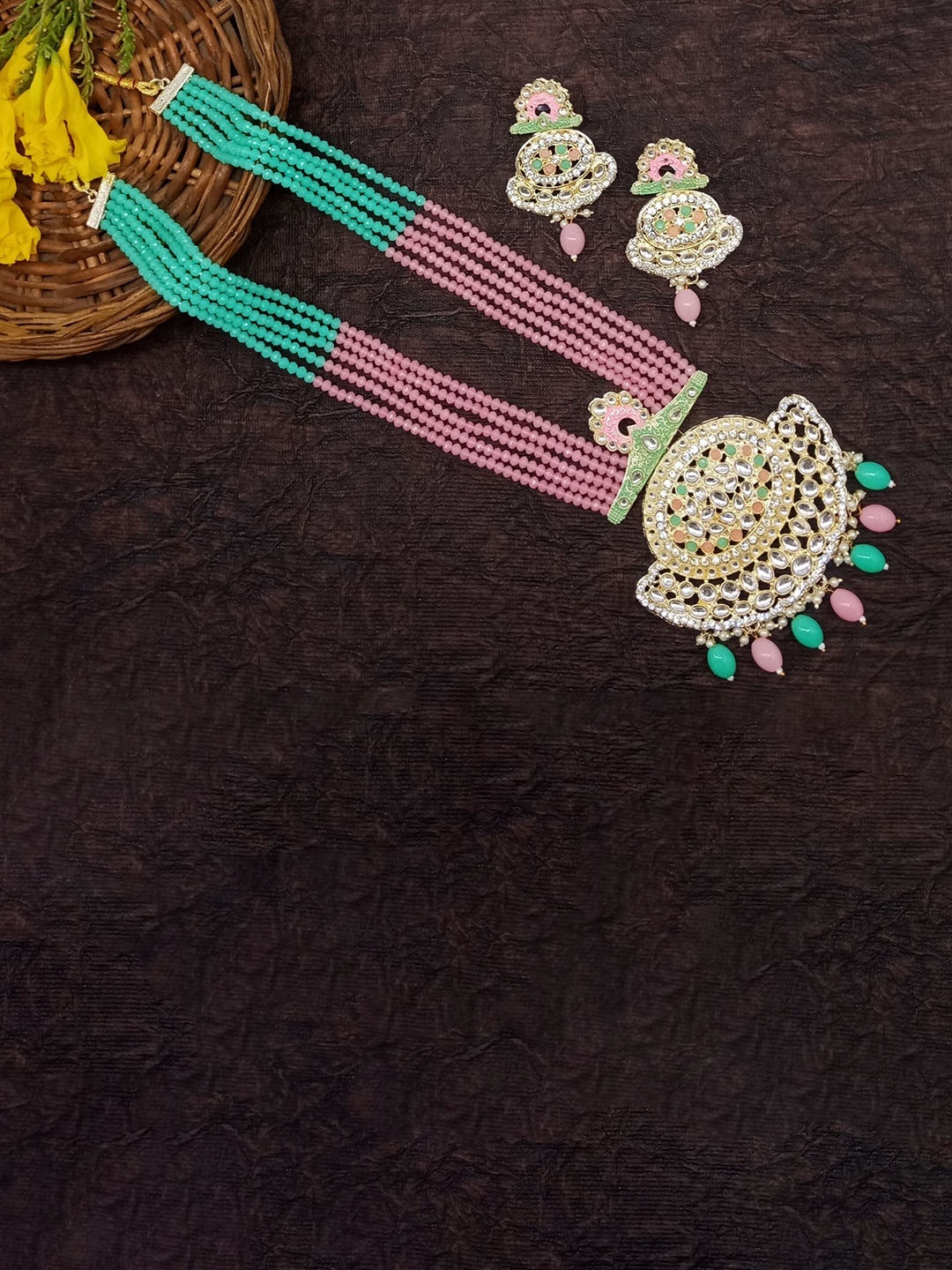 

AASHISH IMITATION Gold Plated Oval Long Pendant, Multi