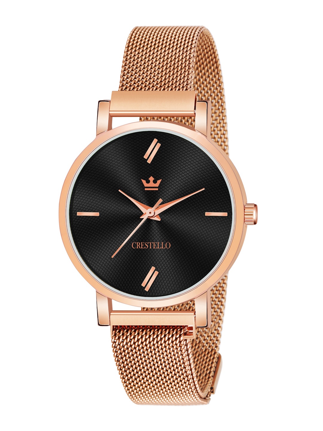 

CRESTELLO Men Rose Gold-Plated Bracelet Style Straps Analogue Watch CR-RG131-BLK, Black