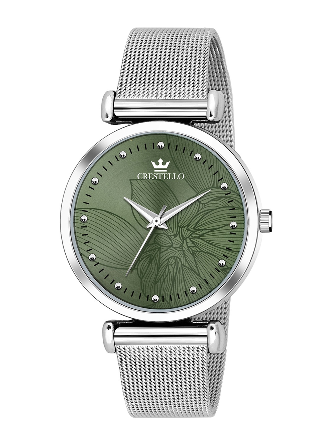 

CRESTELLO Men Green Embellished Dial & Silver Toned Stainless Steel Bracelet Style Straps Analogue Watch