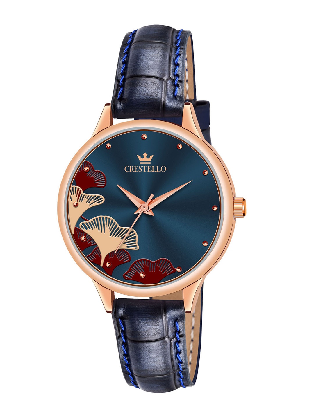 

CRESTELLO Men Embellished Dial Leather Straps Analogue Watch CR-L128-BLU, Blue