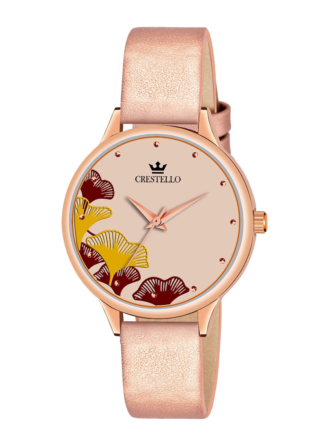 

CRESTELLO Men Printed Dial & Pink Leather Straps Analogue Watch CR-L128-RG, Gold