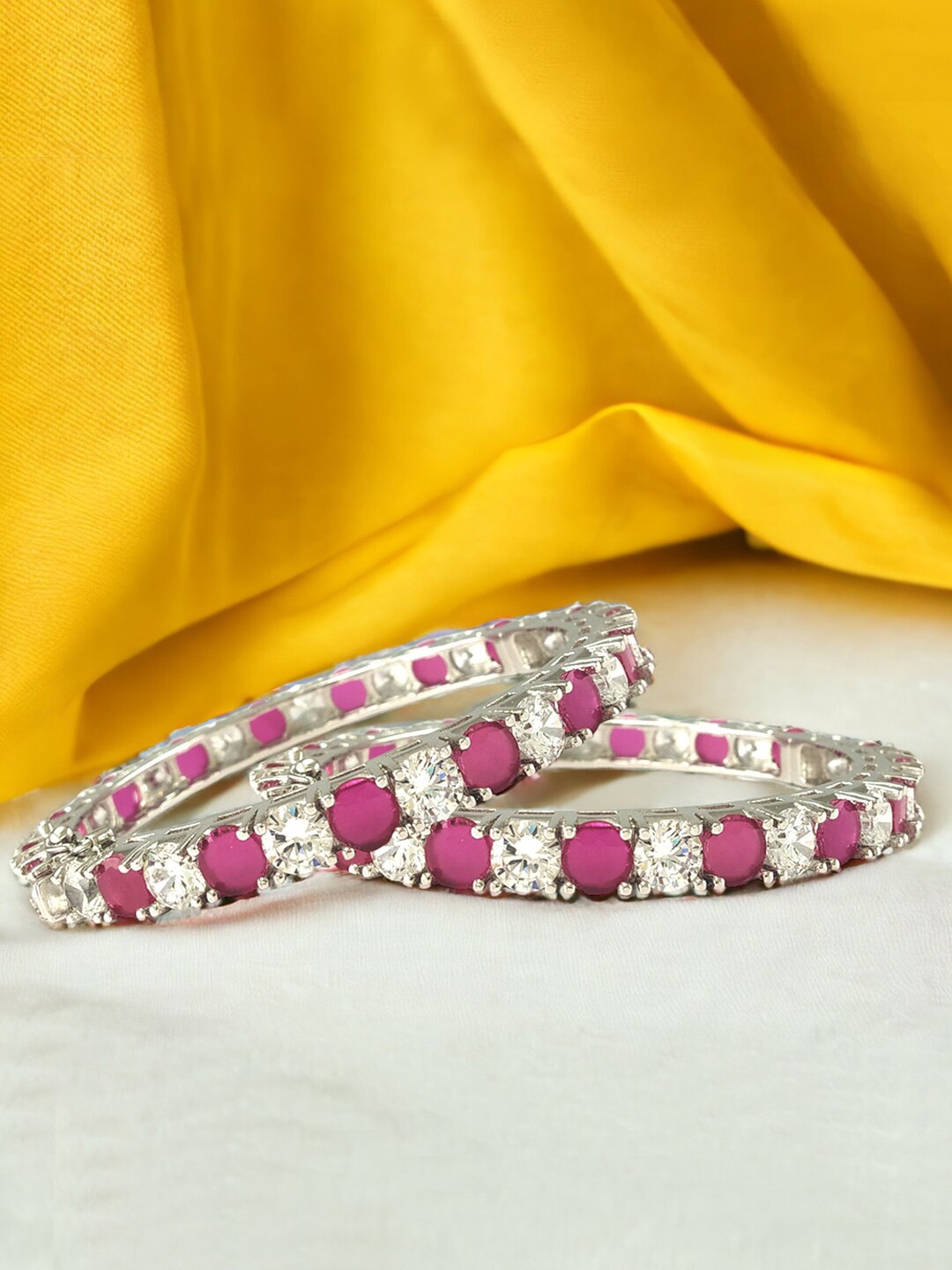 

Taraash Set Of 2 925 Sterling Silver CZ Studded Bangles