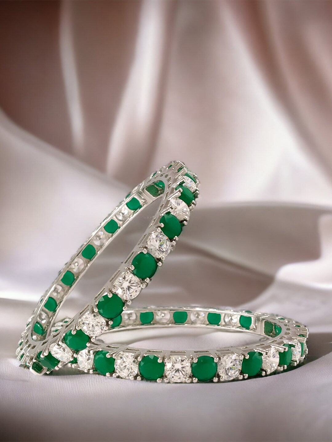 

Taraash Set Of 2 925 Sterling Silver Studded Matrix Tennis Bangles