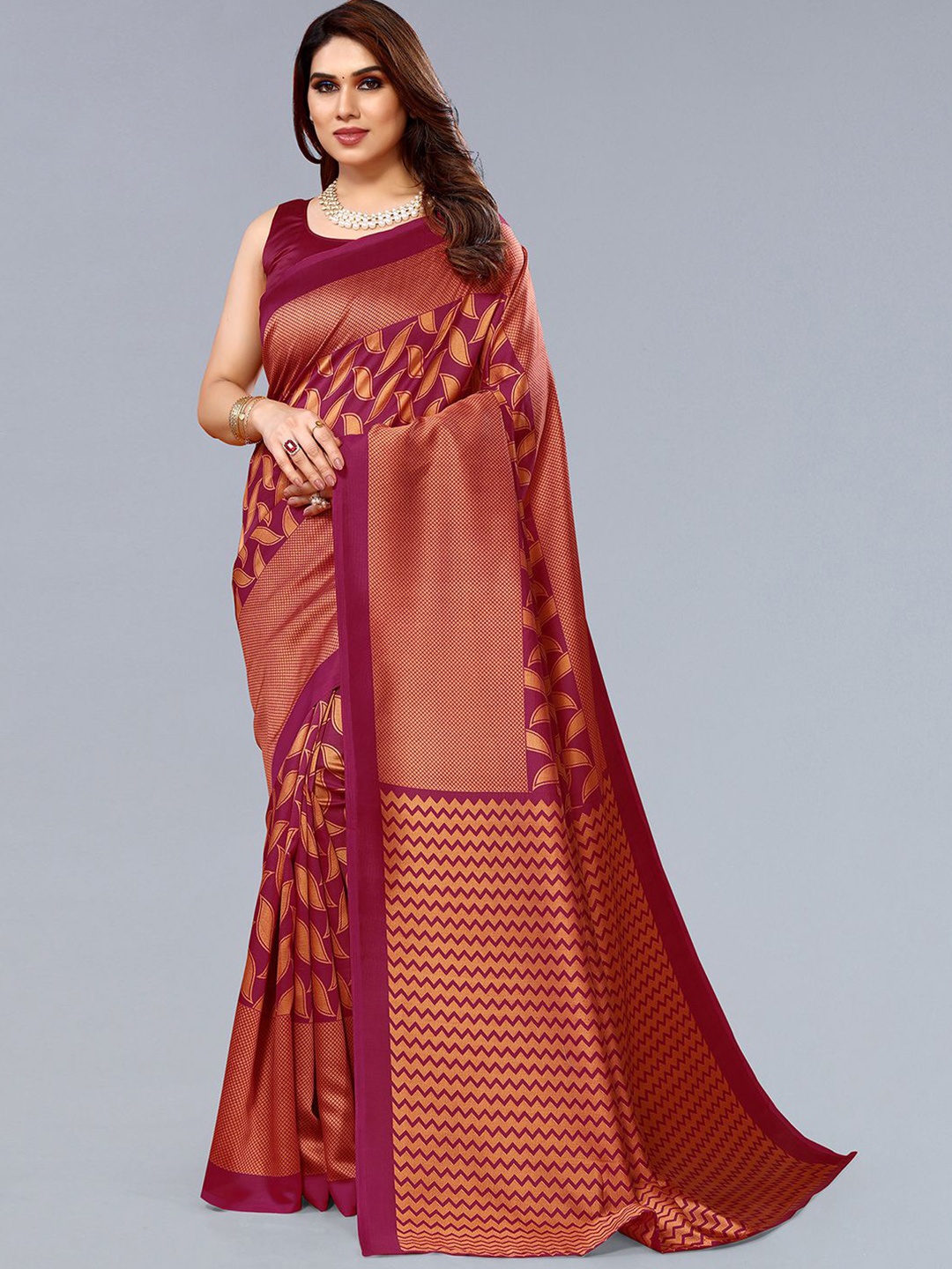 

KALINI Floral Printed Poly Silk Saree, Maroon