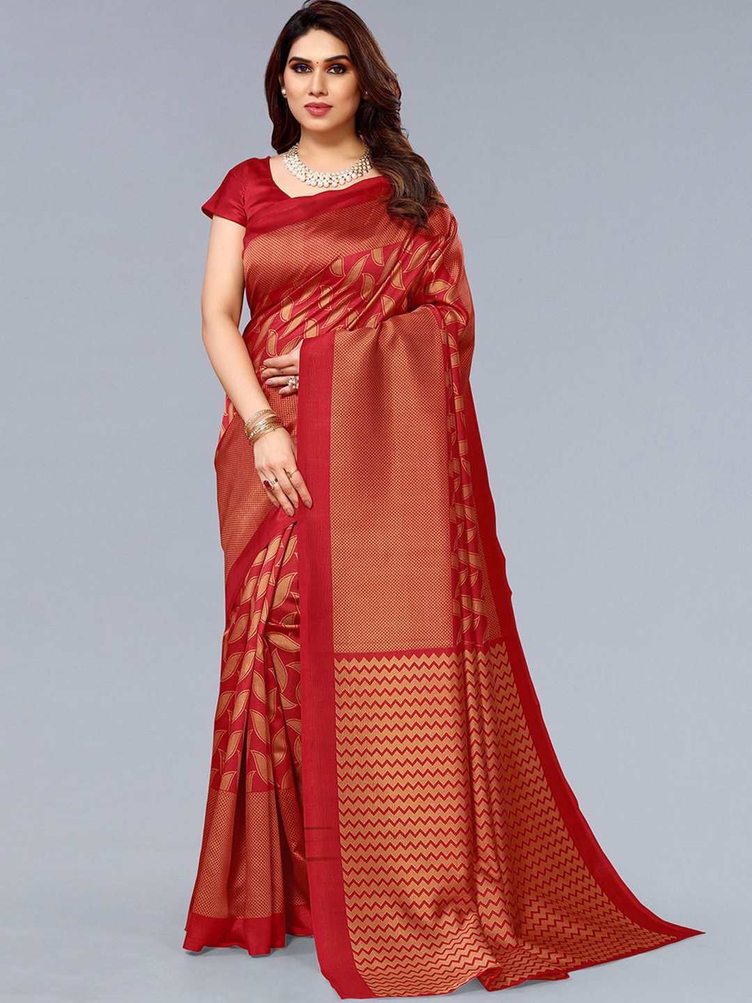 

KALINI Ethnic Motifs Printed Saree, Red