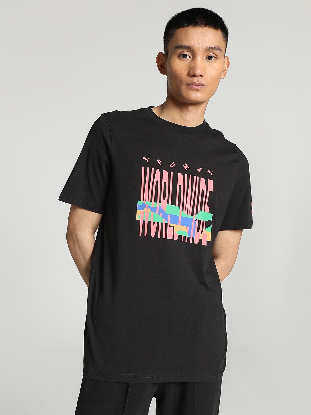 

Puma Worldwide Graphic-Printed Cotton T-Shirt, Black