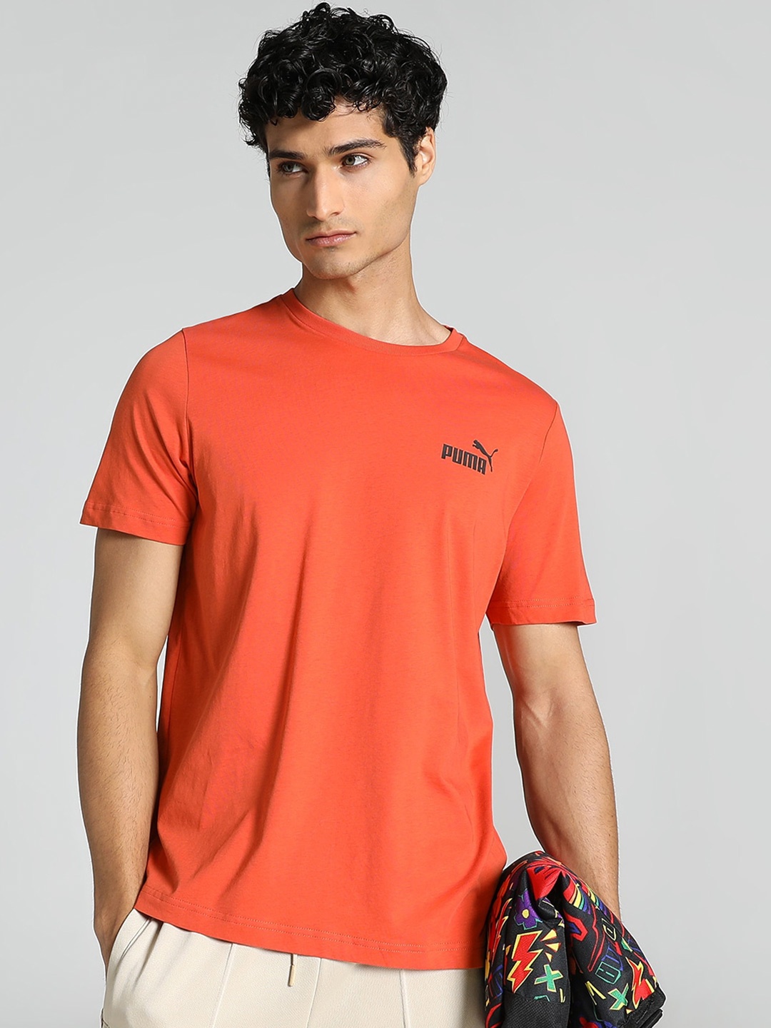 

Puma Men Essentials Small Logo Regular Fit Cotton T-Shirt, Orange