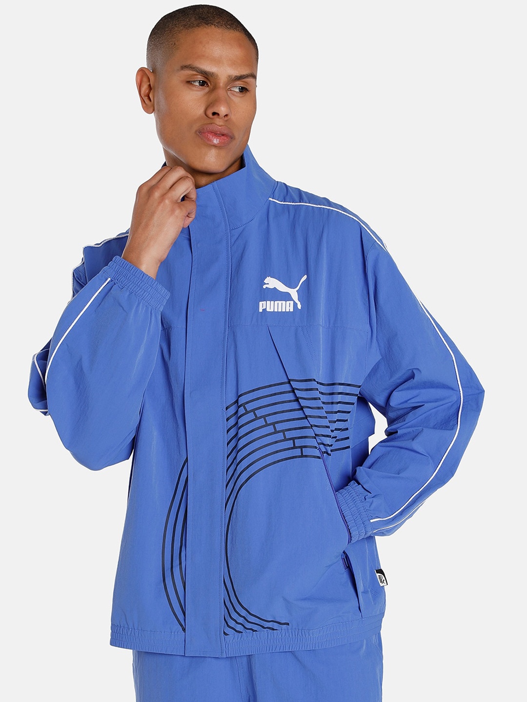 

Puma Meet T7 Logo Printed Sporty Track Relaxed Fit Jacket, Blue