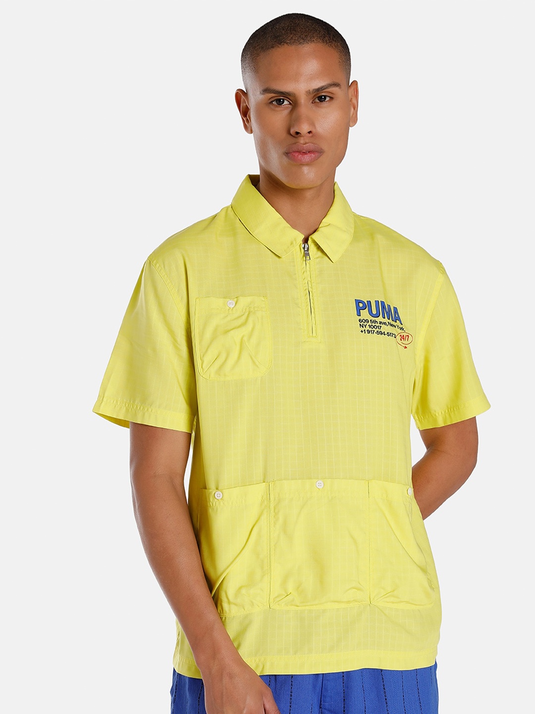 

Puma UPTOWN Graphic-Printed Relaxed-Fit Polo T-Shirt, Yellow