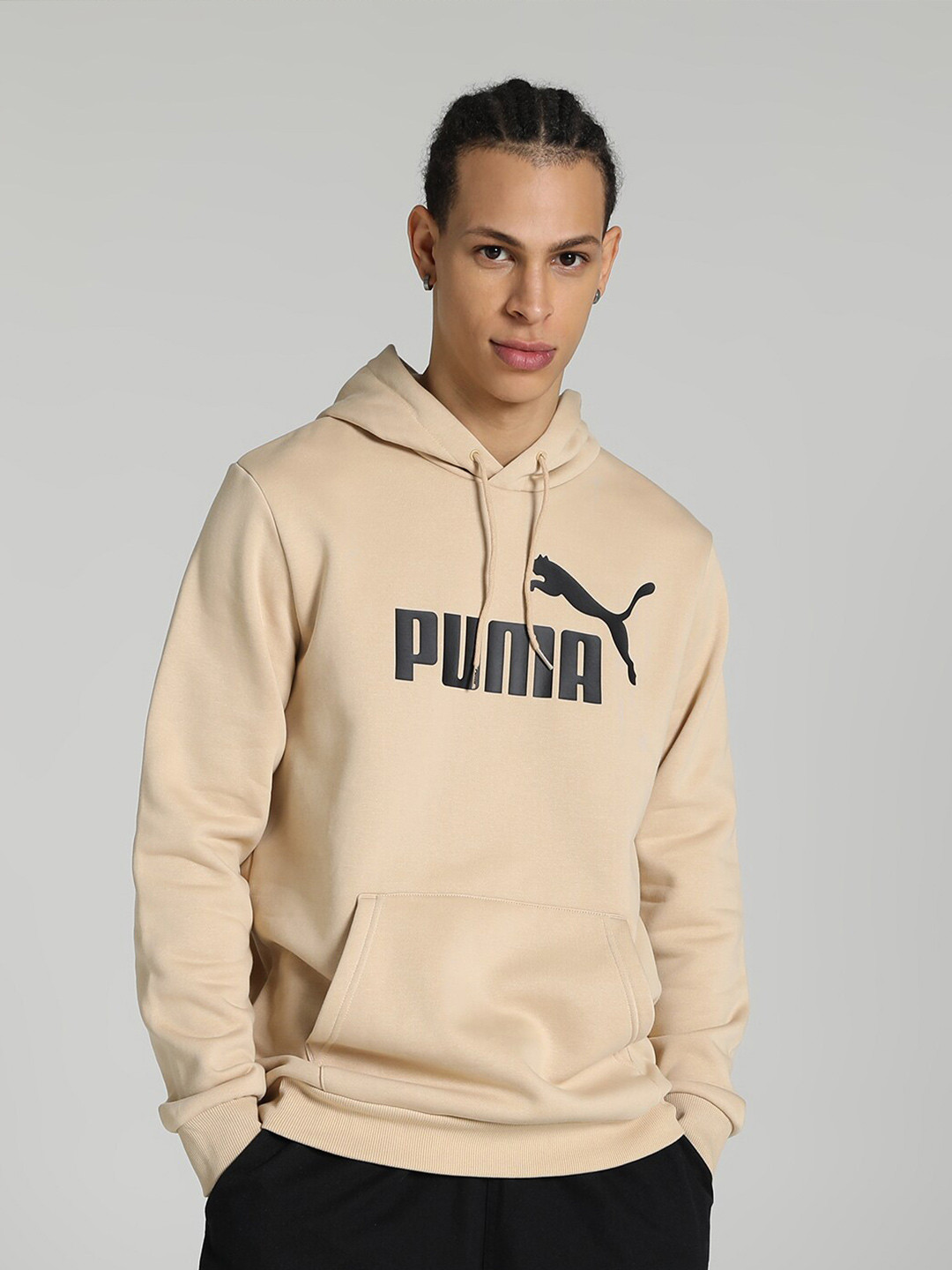 

Puma Men ESS Big Logo Printed Hooded Cotton Sweatshirt, Beige