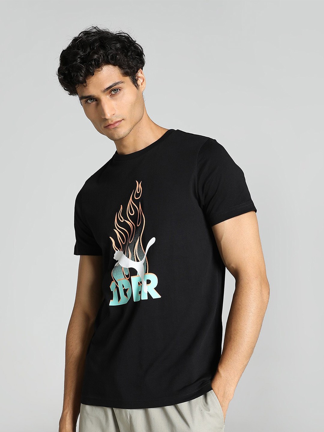 

Puma X1DER Men Slim Fit Graphic Printed Cotton T-Shirt, Black