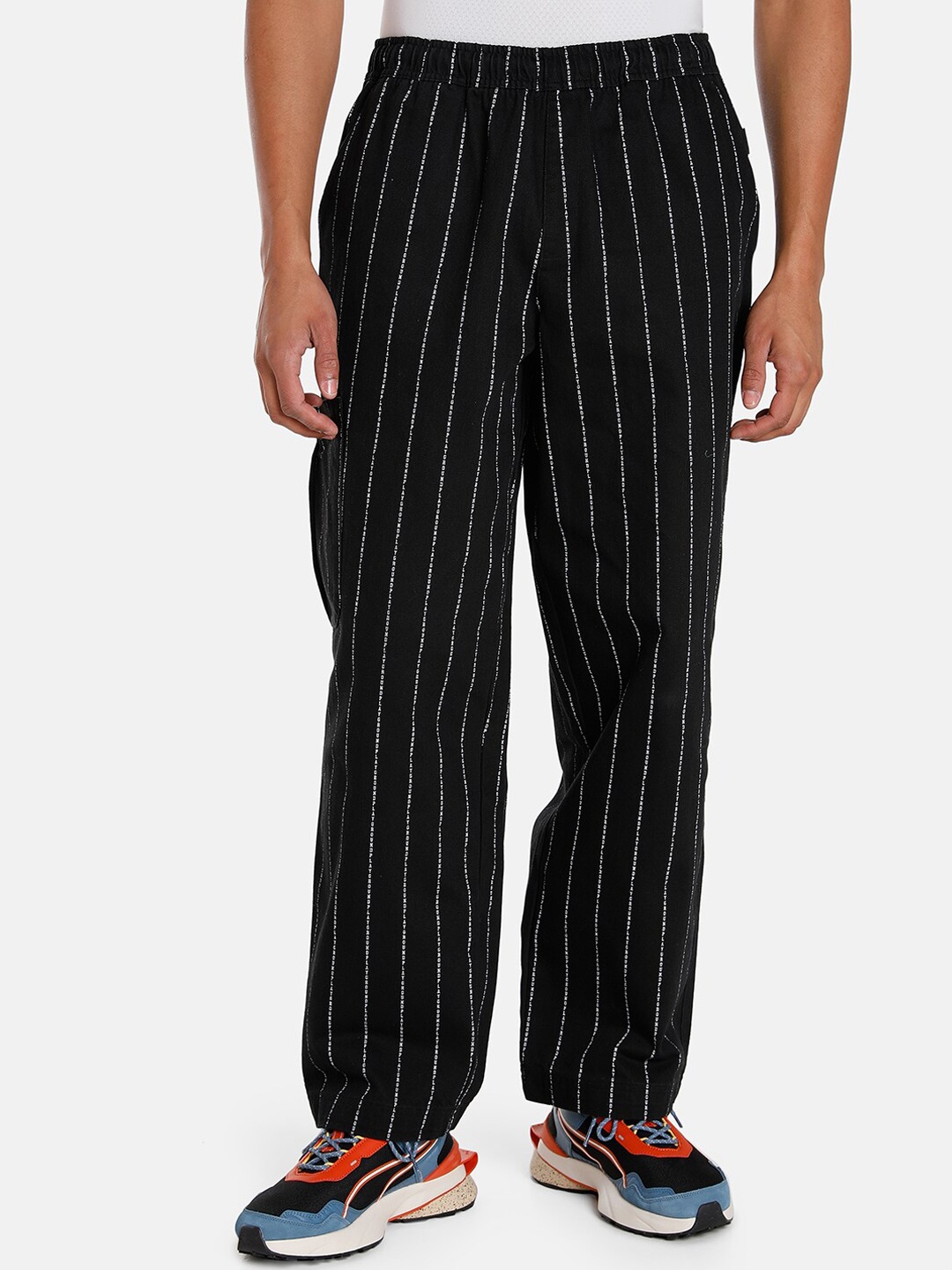 

Puma UPTOWN Striped Cotton Wide-Leg Pants, Black