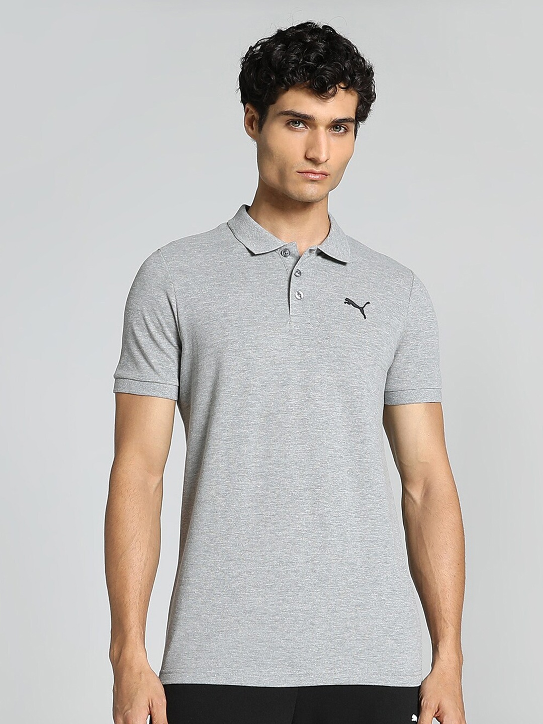 

Puma Men Active Essential Logo Printed Cotton Slim Fit Polo T-Shirt, Grey