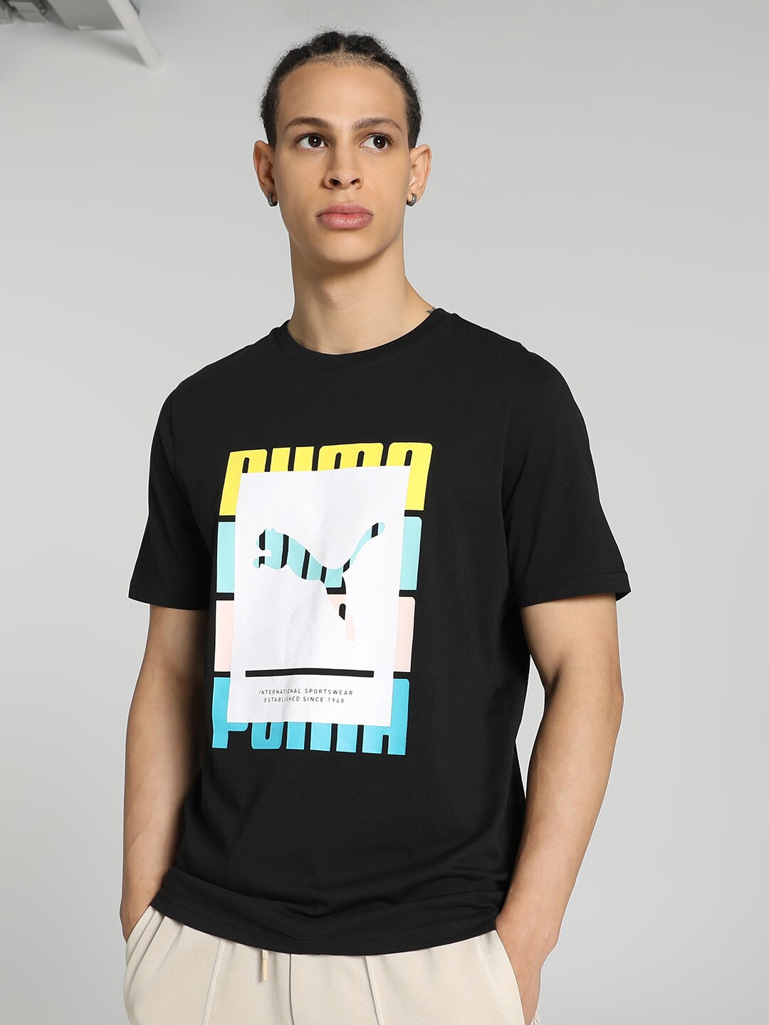 

Puma Men Summer Court Regular Fit Graphic Cotton T-Shirt, Black