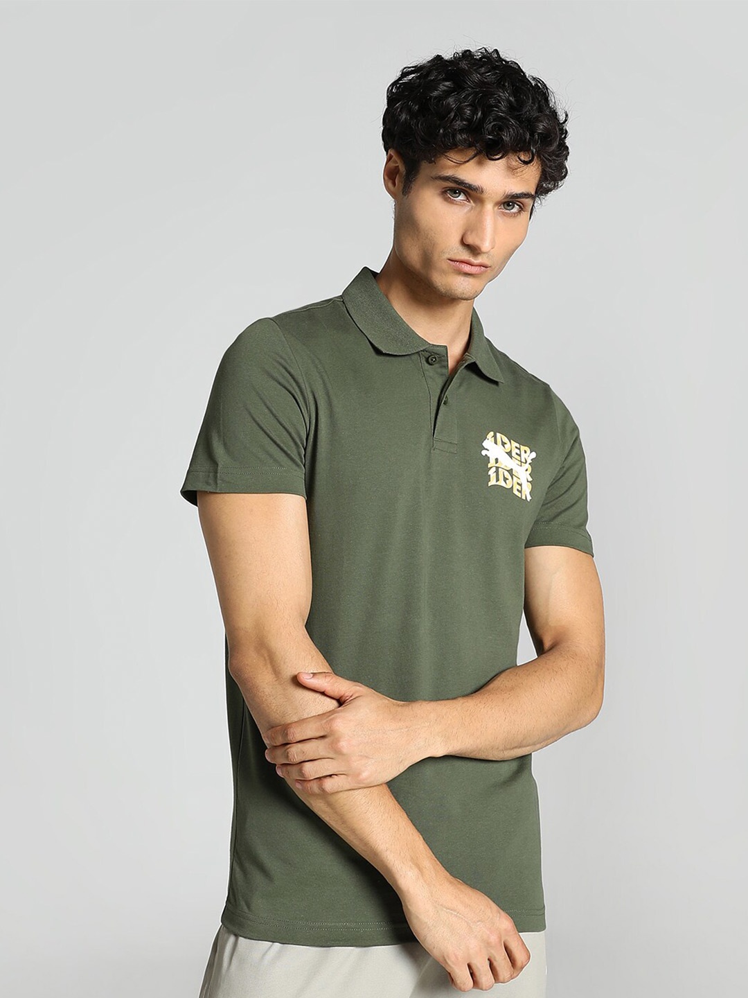 

Puma x1DER Graphic Printed Slim Fit Polo T-Shirt, Olive