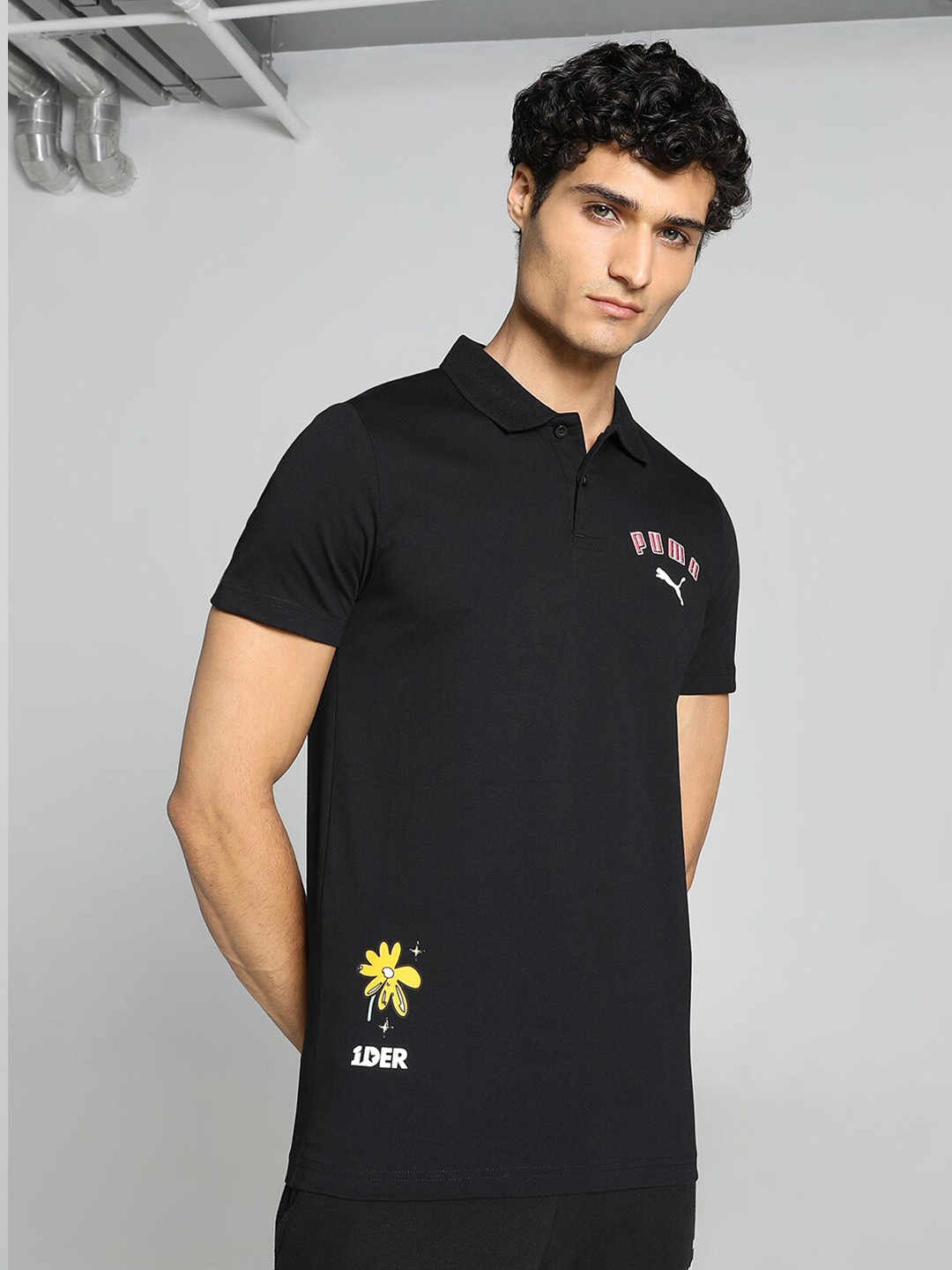 

Puma x1DER Men Graphic-Printed Slim-Fit Cotton Polo T-Shirt, Black