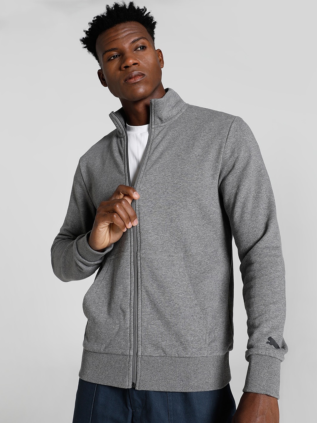 

Puma Men Contrast Logo-Printed Cotton Track Front-Open Sweatshirt, Grey