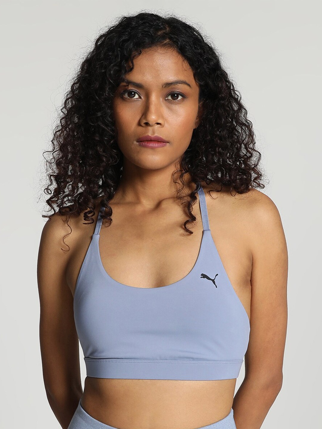 

Puma Studio Ultrabare Strappy Logo Printed Workout Bra, Blue