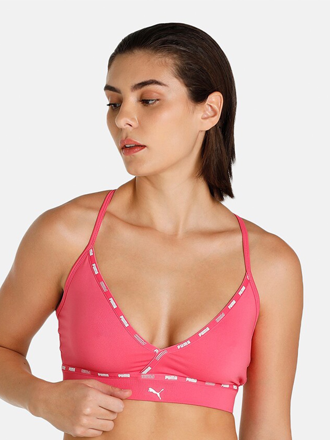 

Puma Strong Strappy Logo Printed Training Sustainable Workout Bra, Pink