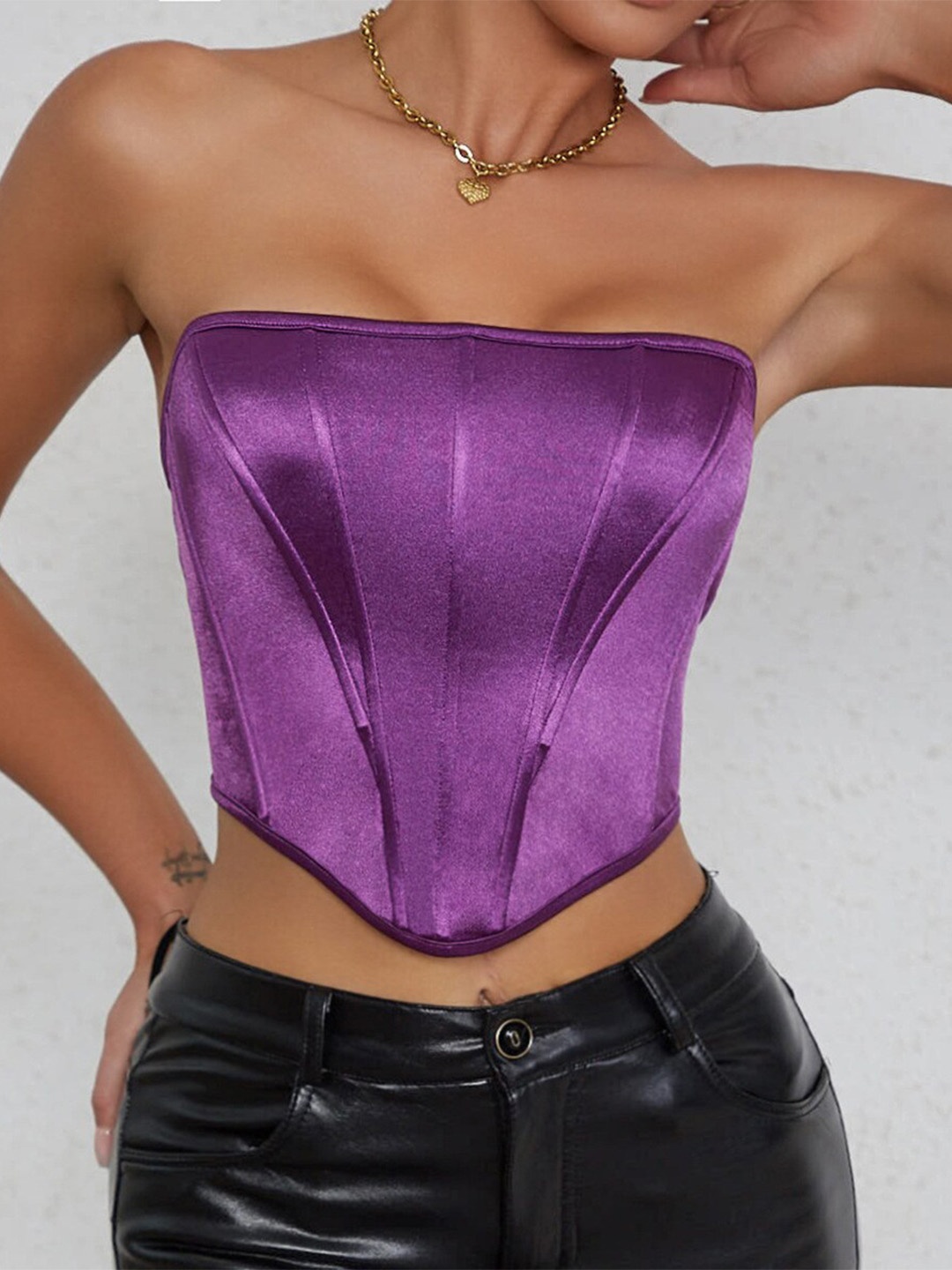 

BoStreet Strapless Fitted Crop Top, Purple