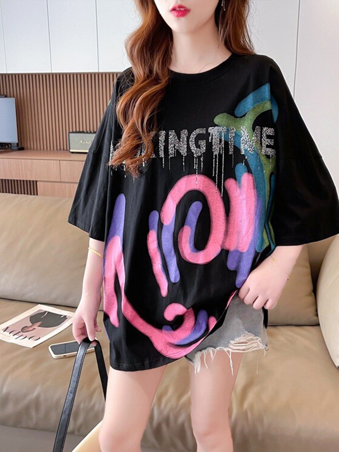 

BoStreet Abstract Printed Pure Cotton T-Shirt, Black