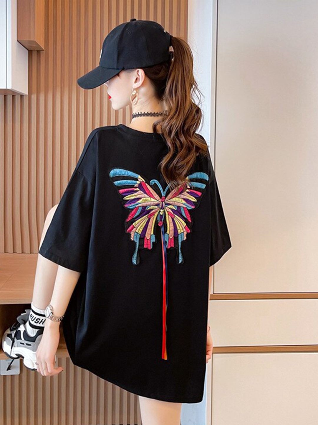 

BoStreet Butterfly Embroidered Top, Black