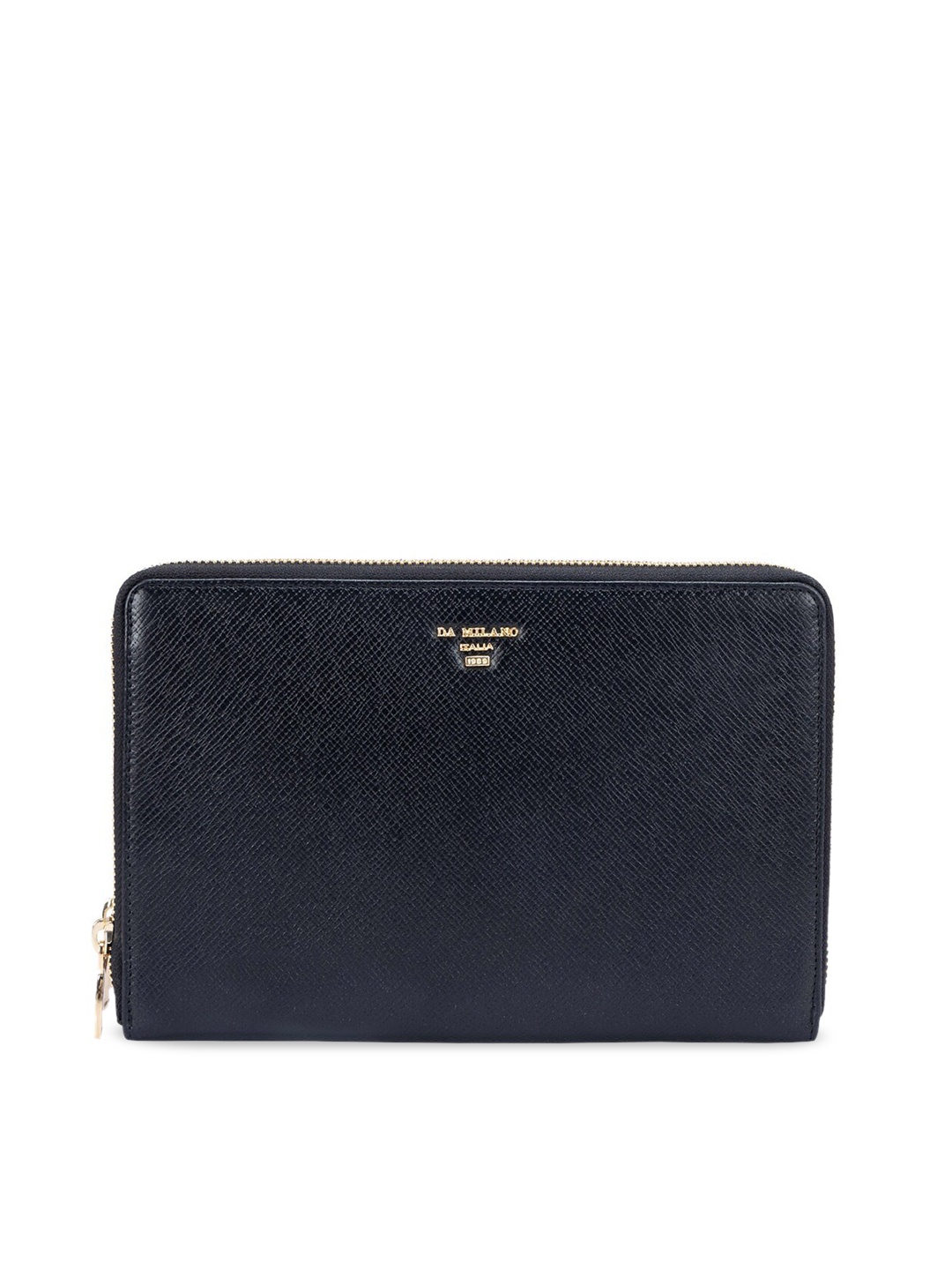 

Da Milano Women Textured Leather Zip Around Wallet, Black