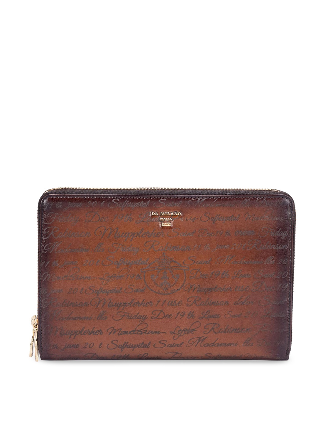 

DA MILANO Textured Leather Zip Around Wallet, Brown
