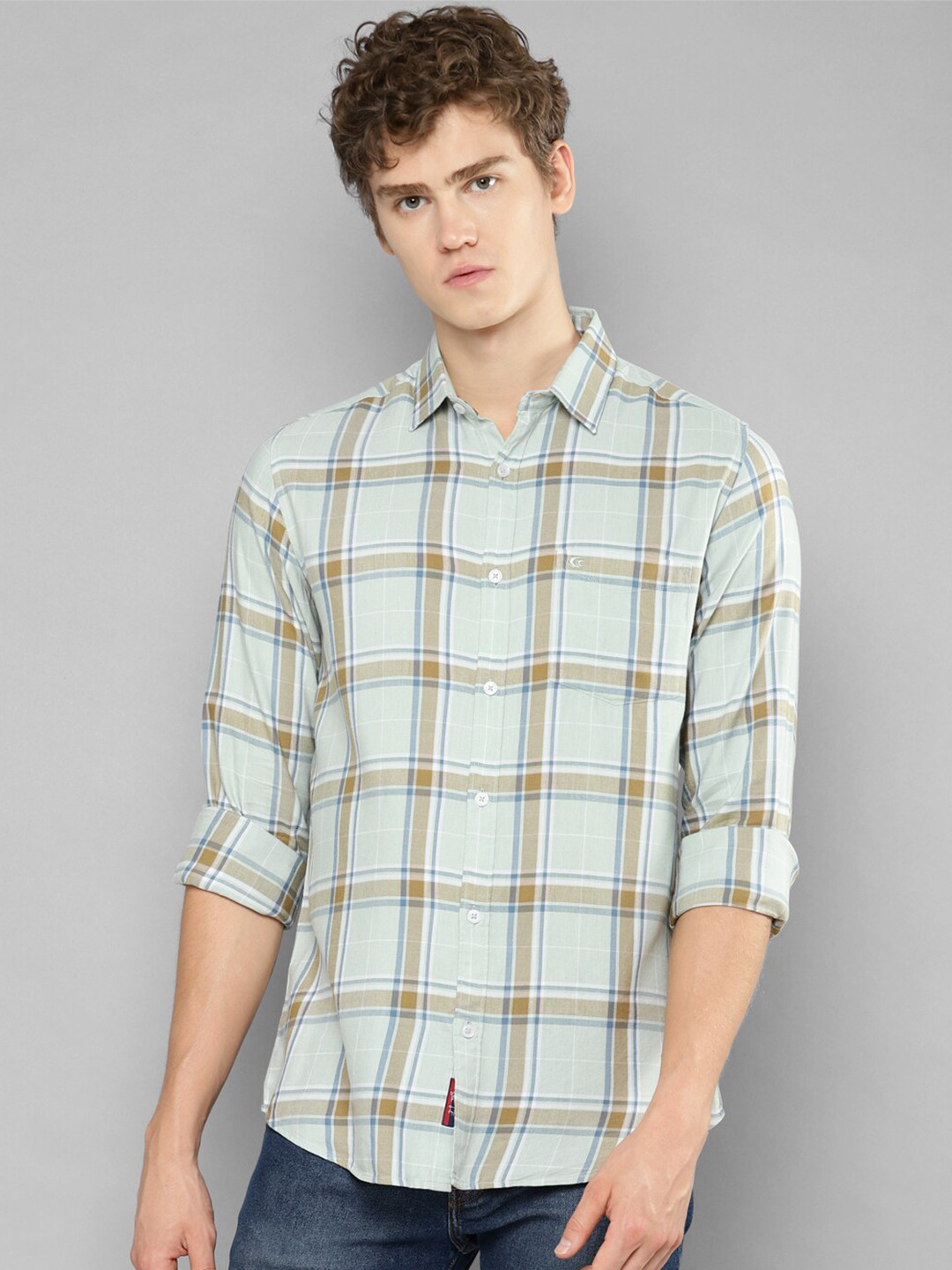 

Allen Cooper Slim Fit Tartan Checked Opaque Cotton Casual Shirt, Green