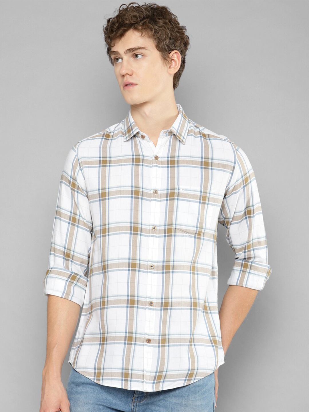 

Allen Cooper Slim Fit Tartan Checked Opaque Cotton Casual Shirt, White