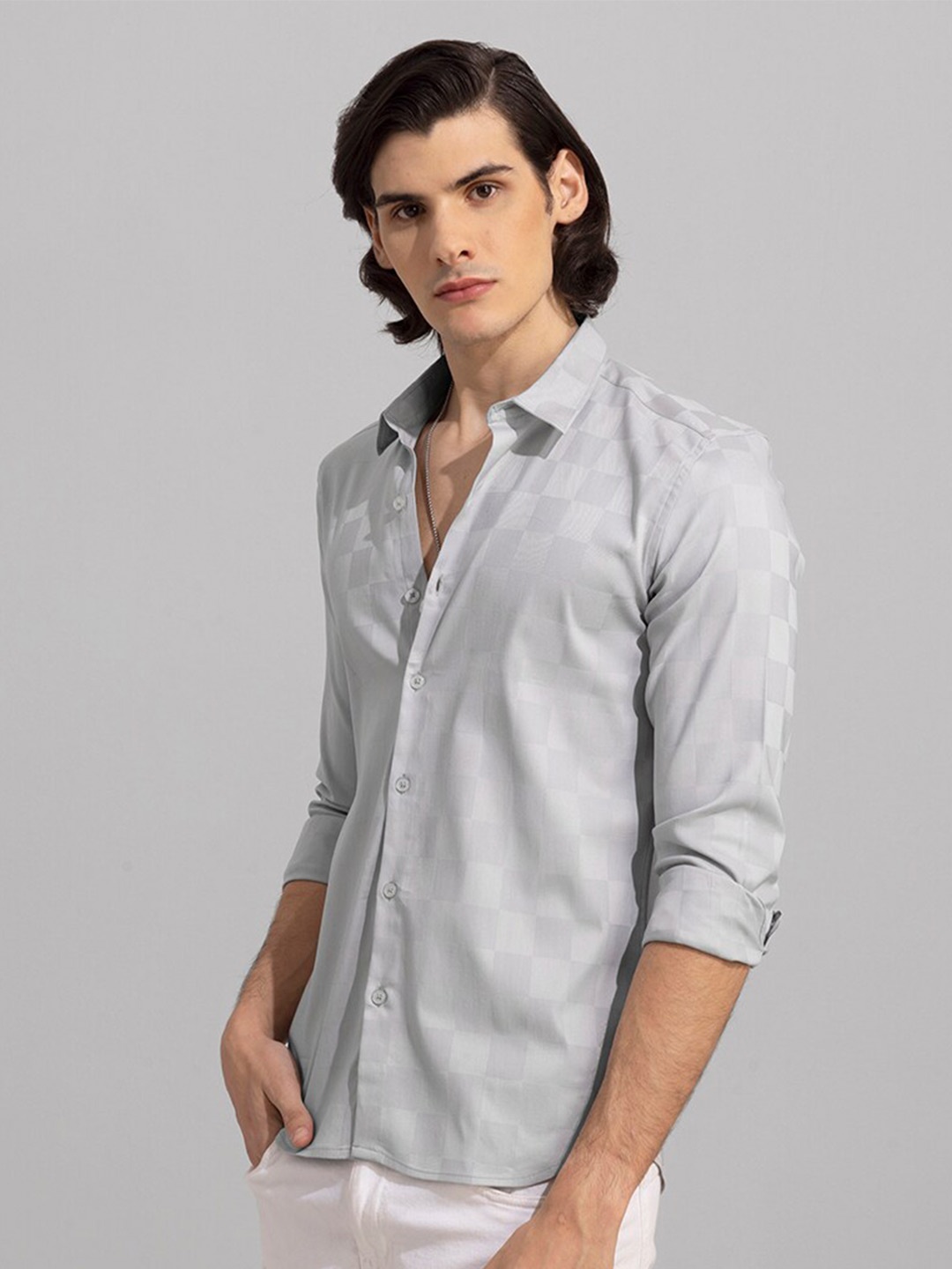 

Snitch Grey Checked Classic Slim Fit Cotton Casual Shirt