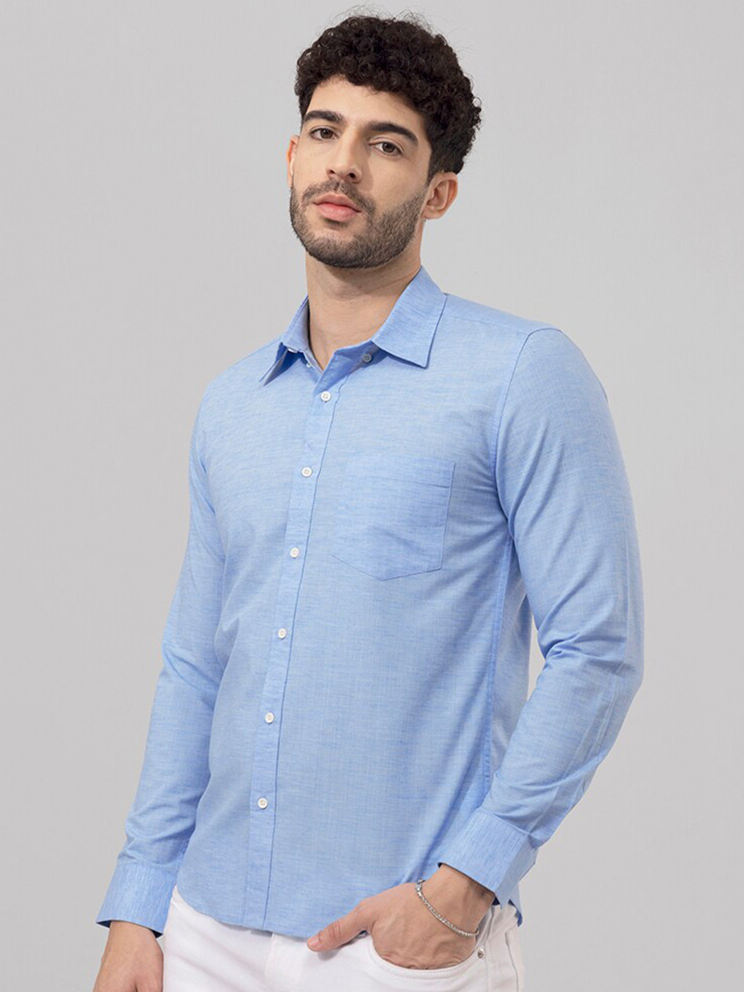 

Snitch Blue Classic Slim Fit Linen Casual Shirt