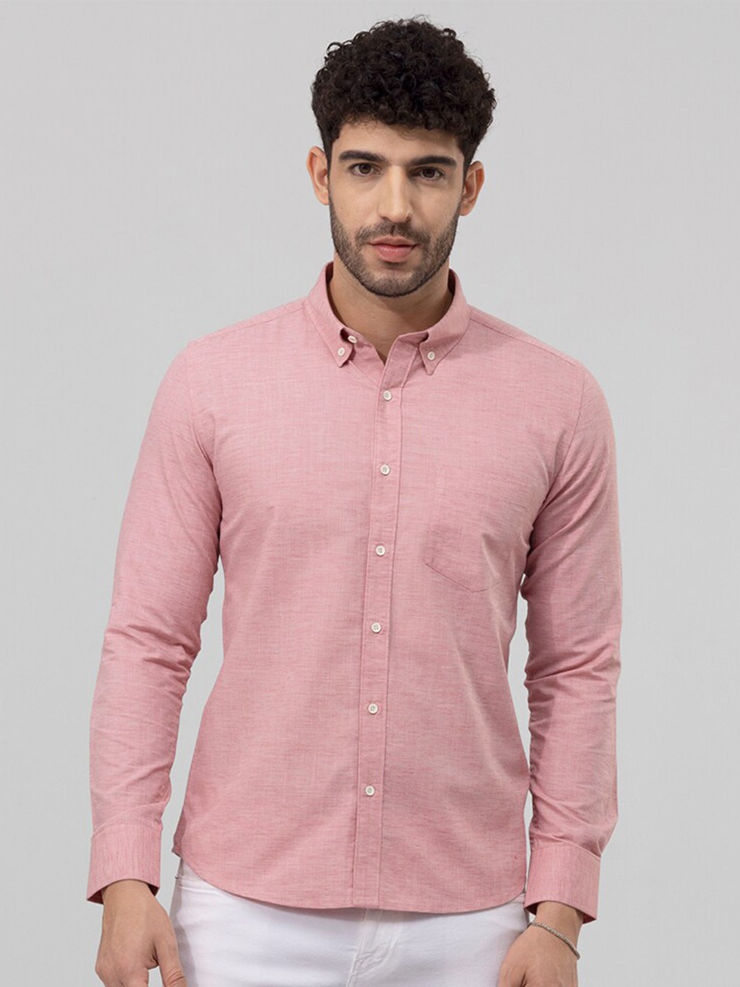 

Snitch Pink Classic Slim Fit Opaque Linen Casual Shirt