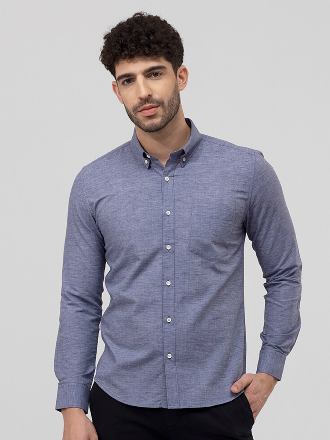 

Snitch Grey Classic Slim Fit Button-Down Collar Linen Casual Shirt